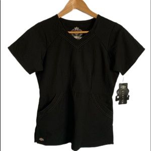 Dickies Womens Black Short Sleeve V Neck Scrub Top | SZ XS